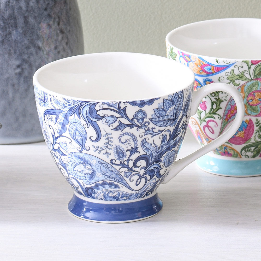 Footed Mug Set Of 4 Blue Paisley Mugs Cups And Saucers From ProCook