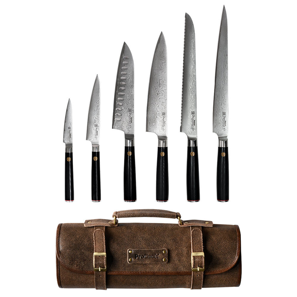 Damascus Knife Set Piece And Premium Leather Knife Case Knife