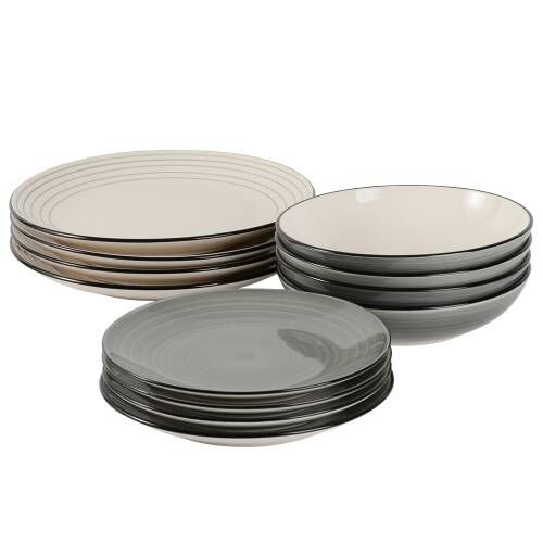 Coastal Stoneware Grey Dinner Set with Pasta Bowls 12 Piece 4