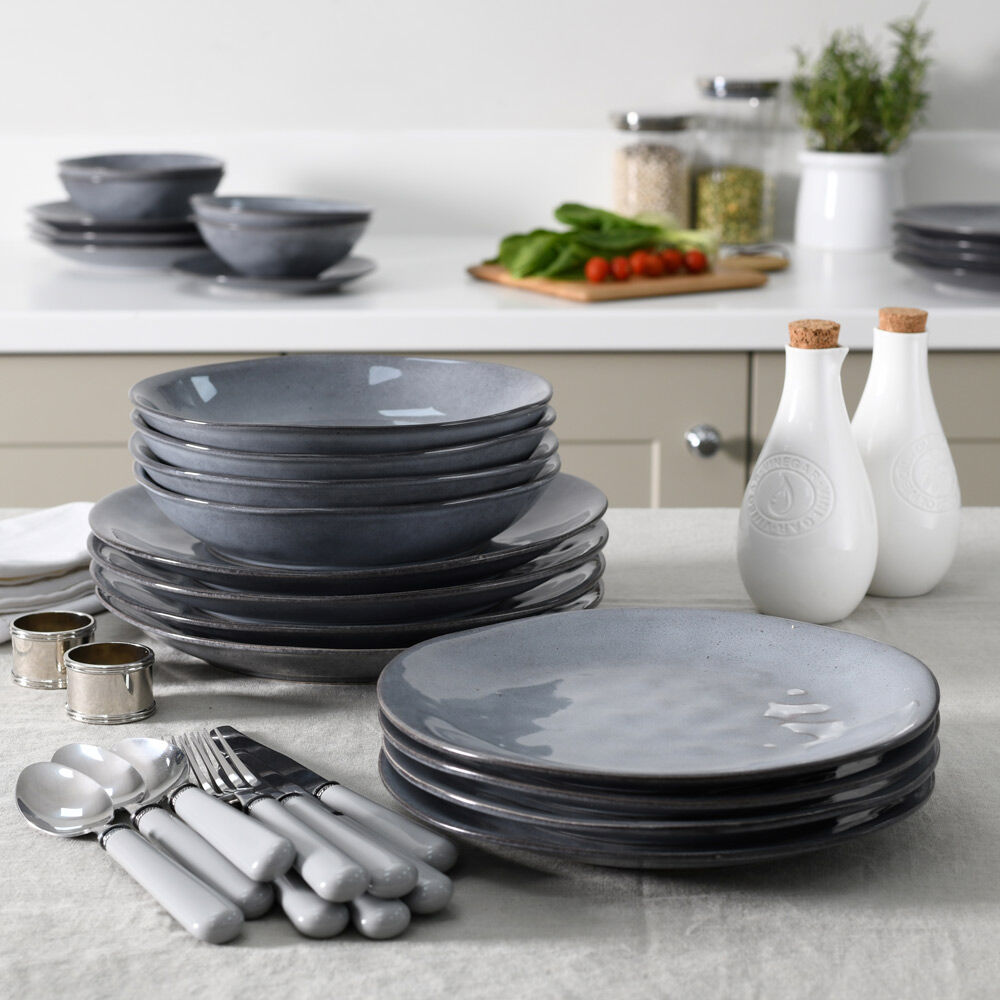Malmo Charcoal Dinner Set with Pasta Bowls 12 Piece - 4 Settings