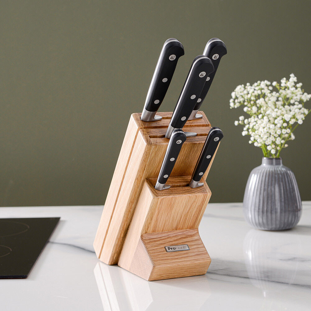 Professional X50 Chef Knife Set 5 Piece and Wooden Block