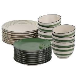 Coastal Green Stoneware Dinner Set with Cereal Bowls - Two x 12 Piece - 8 Settings