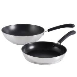 Gourmet Stainless Steel Wok and Frying Pan Set - 2 Piece