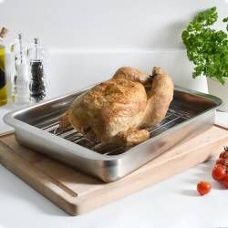 Secondary image for image of Stainless Steel Roasting Tin with Flat Small Rack 28.5cm x 41cm