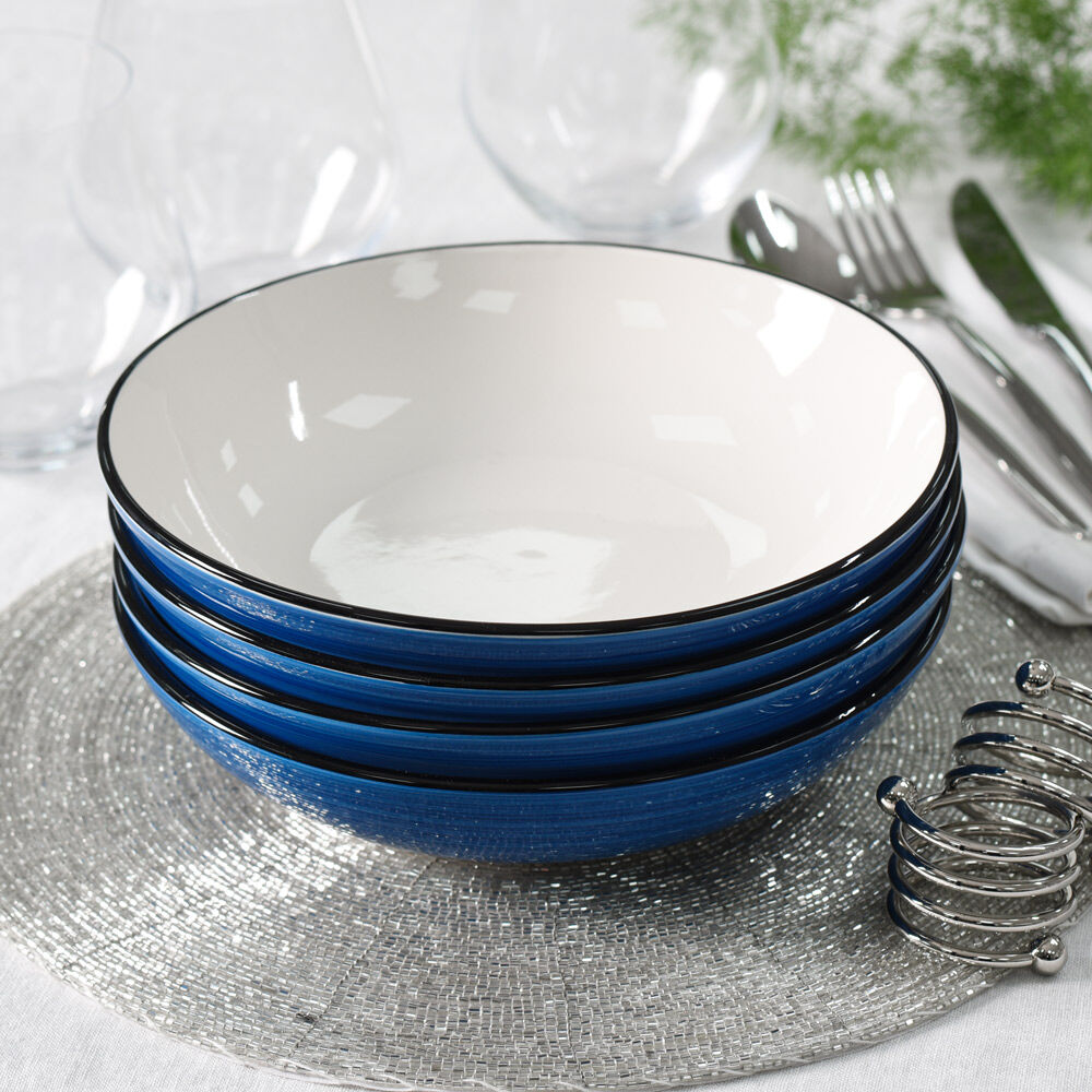 Coastal Stoneware Blue Pasta Bowl Set of 4 - 20cm