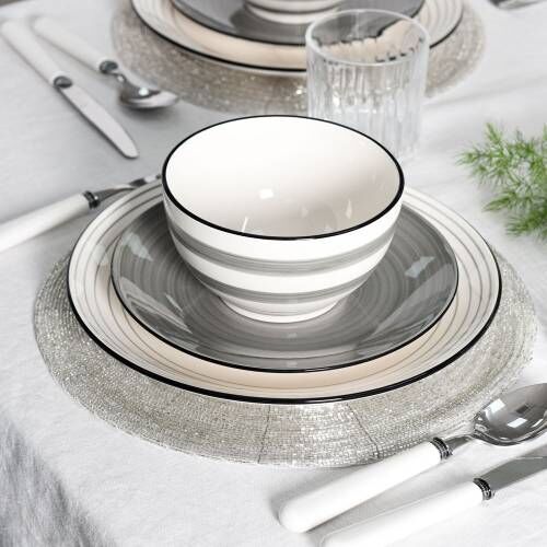 Coastal Stoneware Grey Dinner Set with Cereal Bowls
