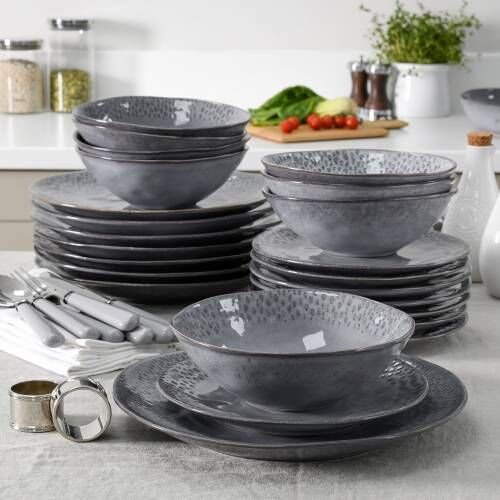 Malmo Charcoal Teardrop Dinner Set with Cereal Bowls