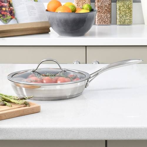 Professional Stainless Steel Frying Pan with Lid - 24cm - S1476