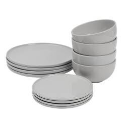 Stockholm Grey Stoneware Dinner Set With Cereal Bowls - 12 Piece - 4 Settings