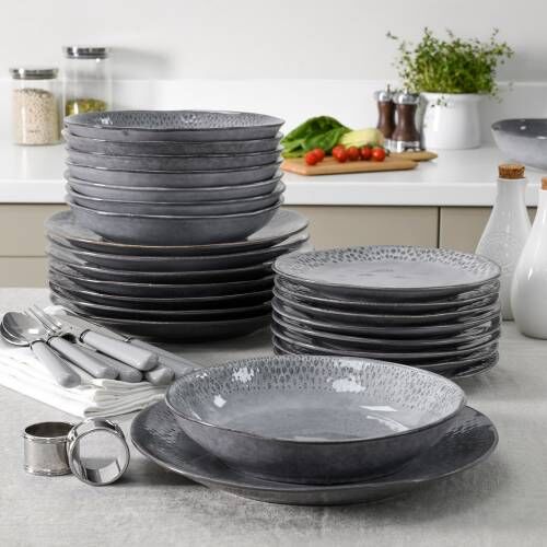 Malmo Charcoal Teardrop Dinner Set with Pasta Bowls