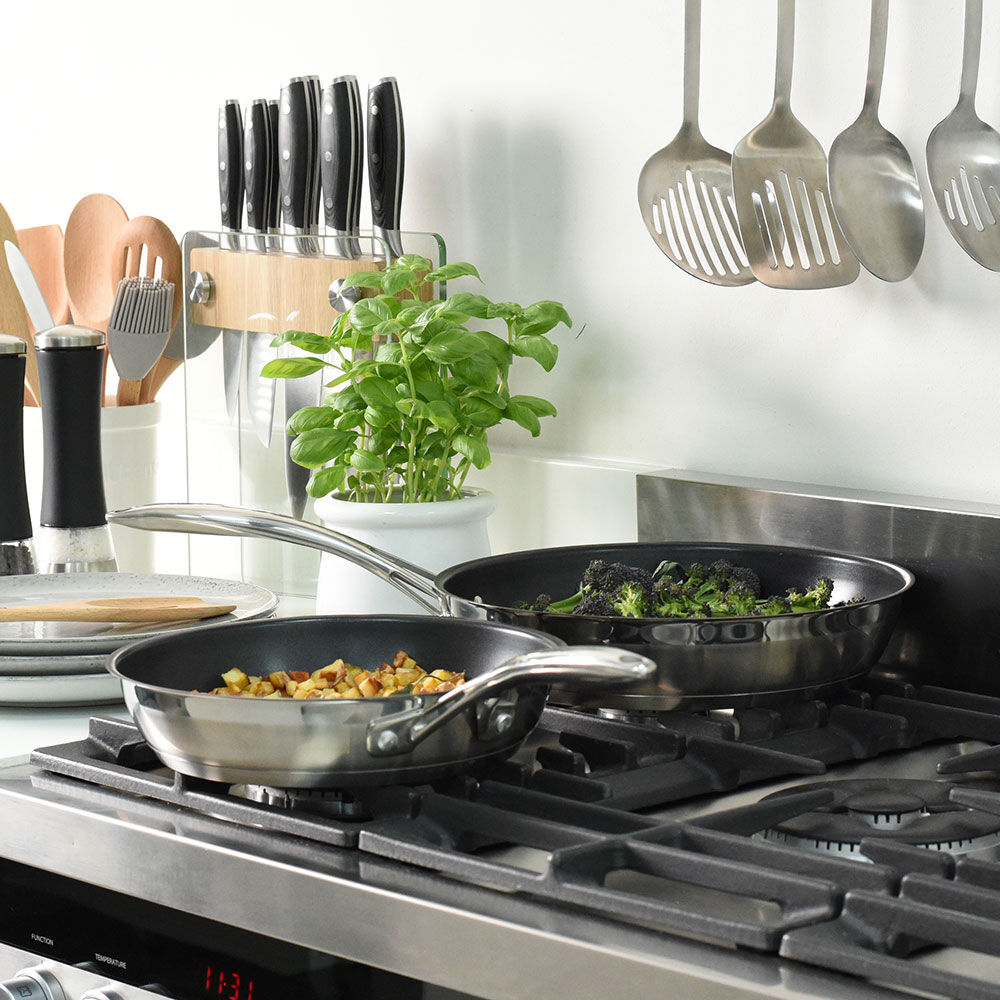 Professional Stainless Steel Frying Pan Set 24 and 28cm