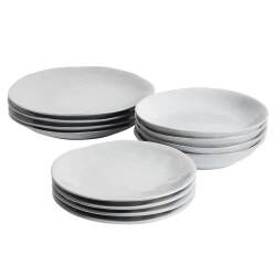 Malmo Dove Grey Mixed Dinner Set with Pasta Bowls - 12 Piece - 4 Settings