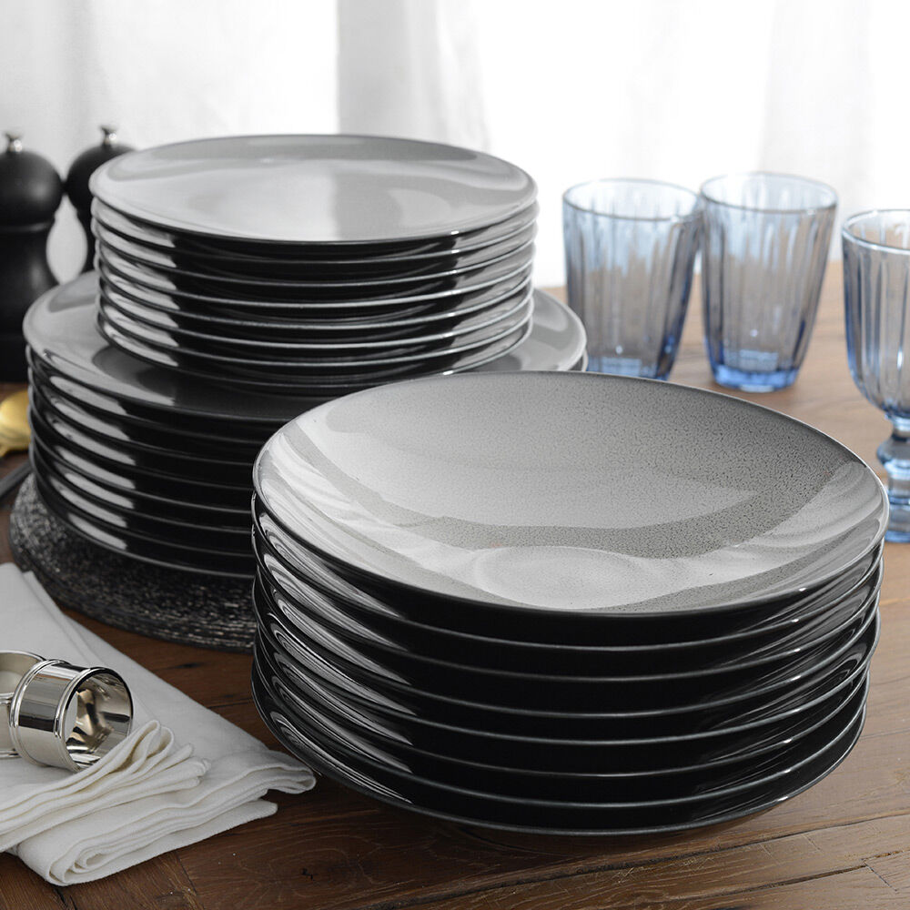 Del Mar Grey Porcelain Dinner Set with Pasta Bowls Two x 12 Piece - 8 Settings