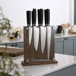 Secondary image for image of Damascus 67 Knife Set 8 Piece and Magnetic Glass Block