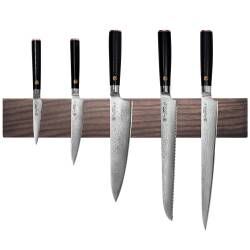Damascus 67 Knife Set - 5 Piece and Magnetic Ash Knife Rack
