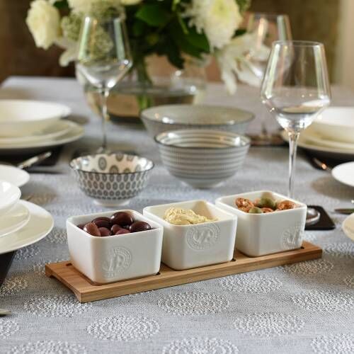 ProCook Porcelain and Bamboo Dip Serving Set ProCook Porcelain and Bamboo Dip Serving Set