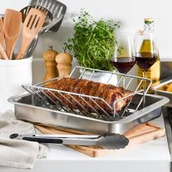 Main image for image of Stainless Steel Roasting Tin with Small V-Shape Rack 28.5cm x 41cm