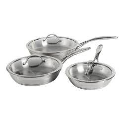 Professional Stainless Steel Frying Pan with Lid Set - Uncoated 3 Piece