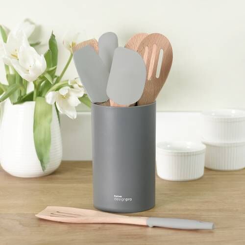 Designpro Silicone Utensil Set with Charcoal Holder 7 Piece Grey