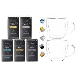 Cafe Grand Cru Coffee Capsules - Gift Set - 50 Capsules with 2 Glasses
