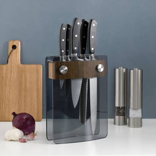 ProCook Smoked Glass and Acacia Knife Block - Large - 6673