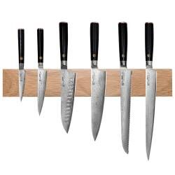 Damascus 67 Knife Set - 6 Piece and Magnetic Oak Knife Rack