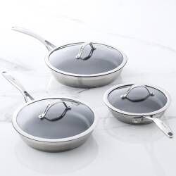 Professional Stainless Steel Frying Pan with Lid Set - 3 Piece