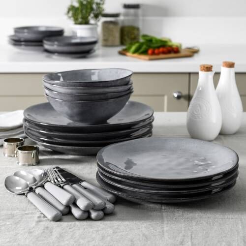 Malmo Charcoal Dinner Set with Cereal Bowls