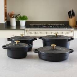 Secondary image for image of Cast Iron Casserole Dish Set 4 Piece Matte Black