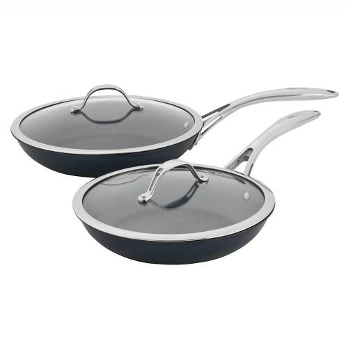 Professional Blue Steel Frying Pan with Lid Set