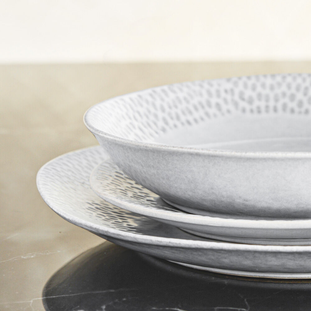 Malmo Dove Grey Teardrop Dinner Set 12 Piece - 4 Settings With Pasta 