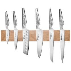 Gourmet Kiru Knife Set - 6 Piece and Magnetic Oak Knife Rack
