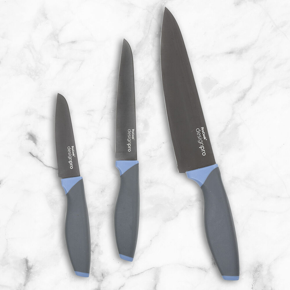 Designpro Titanium Knife Set 3 Piece Blue