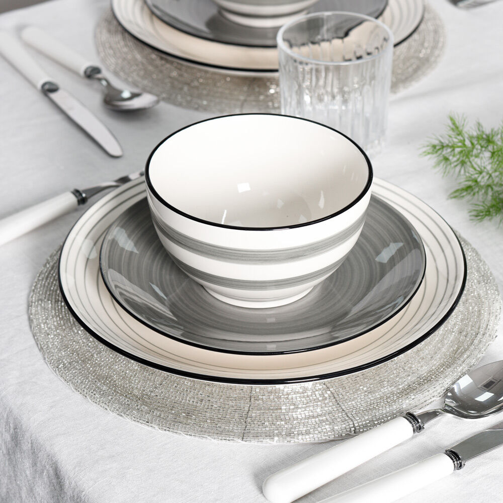 Coastal Grey Stoneware Dinner Set with Cereal Bowls Two x 12 Piece - 8 Settings