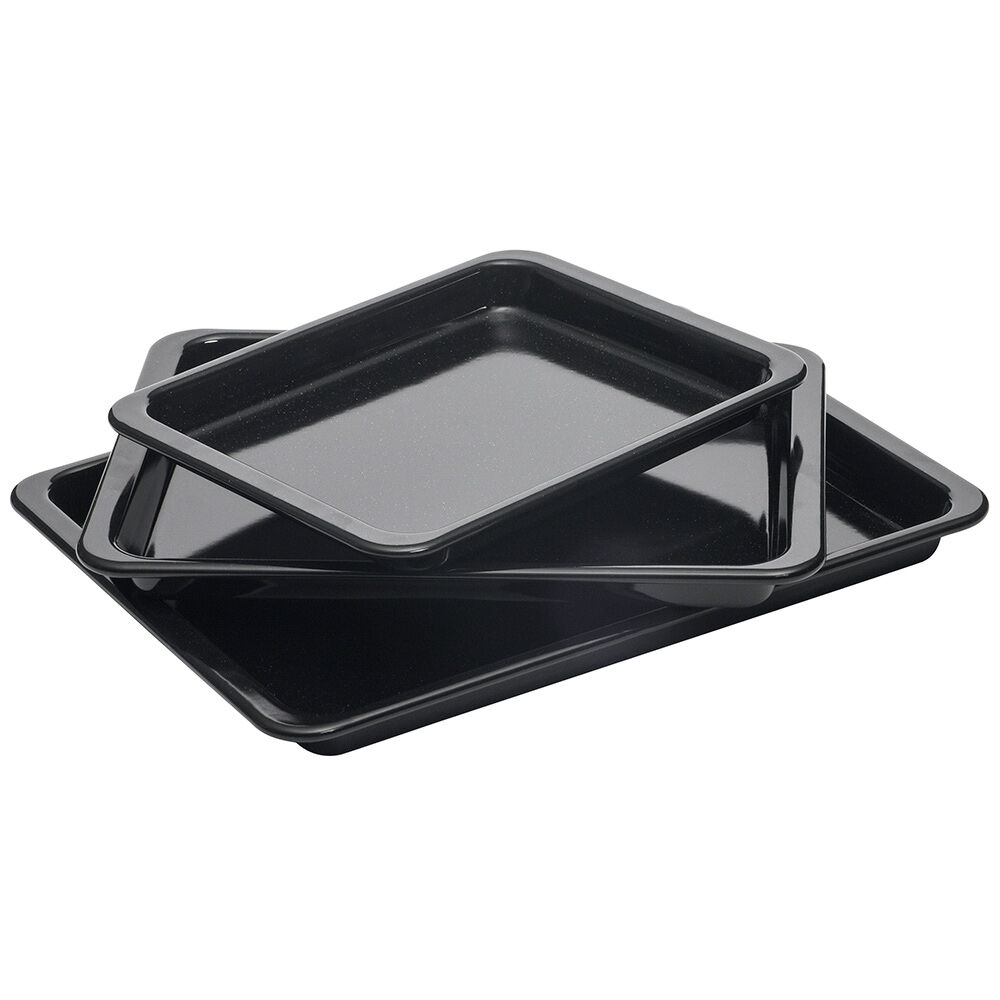 Enamel Bakeware Pie Dish Set 3 Piece Roasting Tins, Trays & Racks