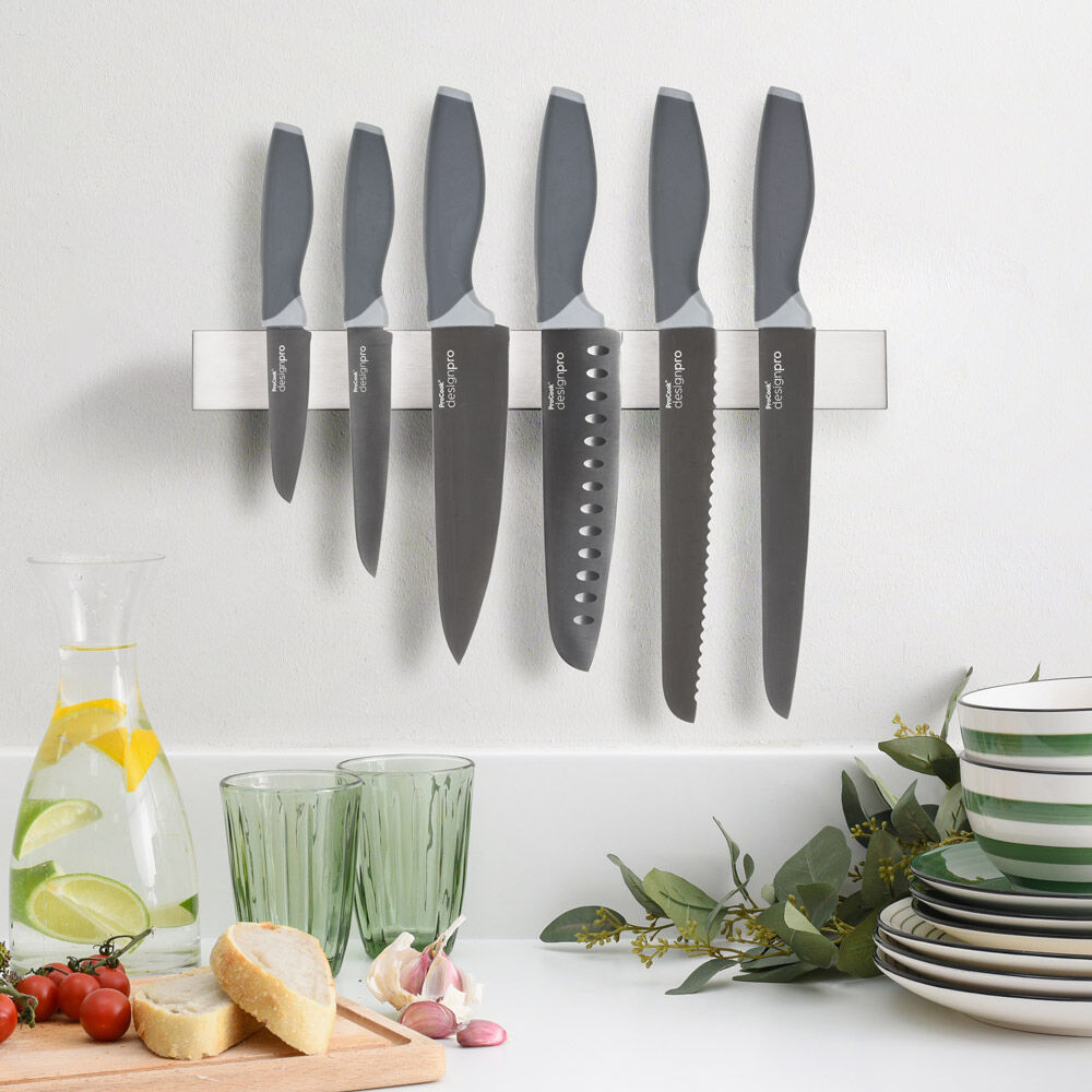 Designpro Titanium Knife Set with Stainless Steel Knife Rack 6 Piece Grey