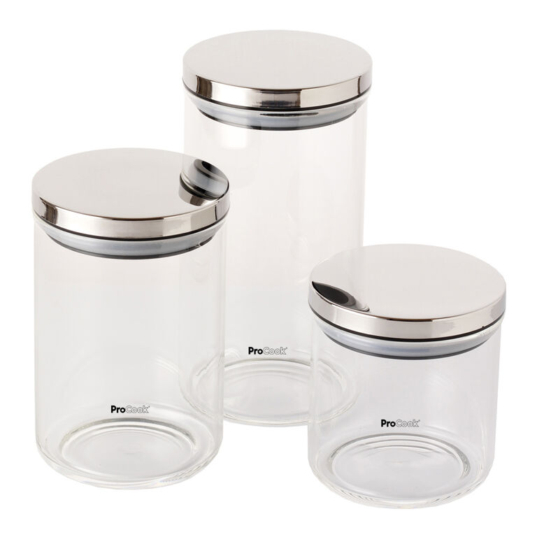 Whole Housewares | Set of 3 Bathroom Canisters - Storage Container Jars -  Premium Glass Apothecary Jars with Lids - Small Glass Jars for Kitchen or