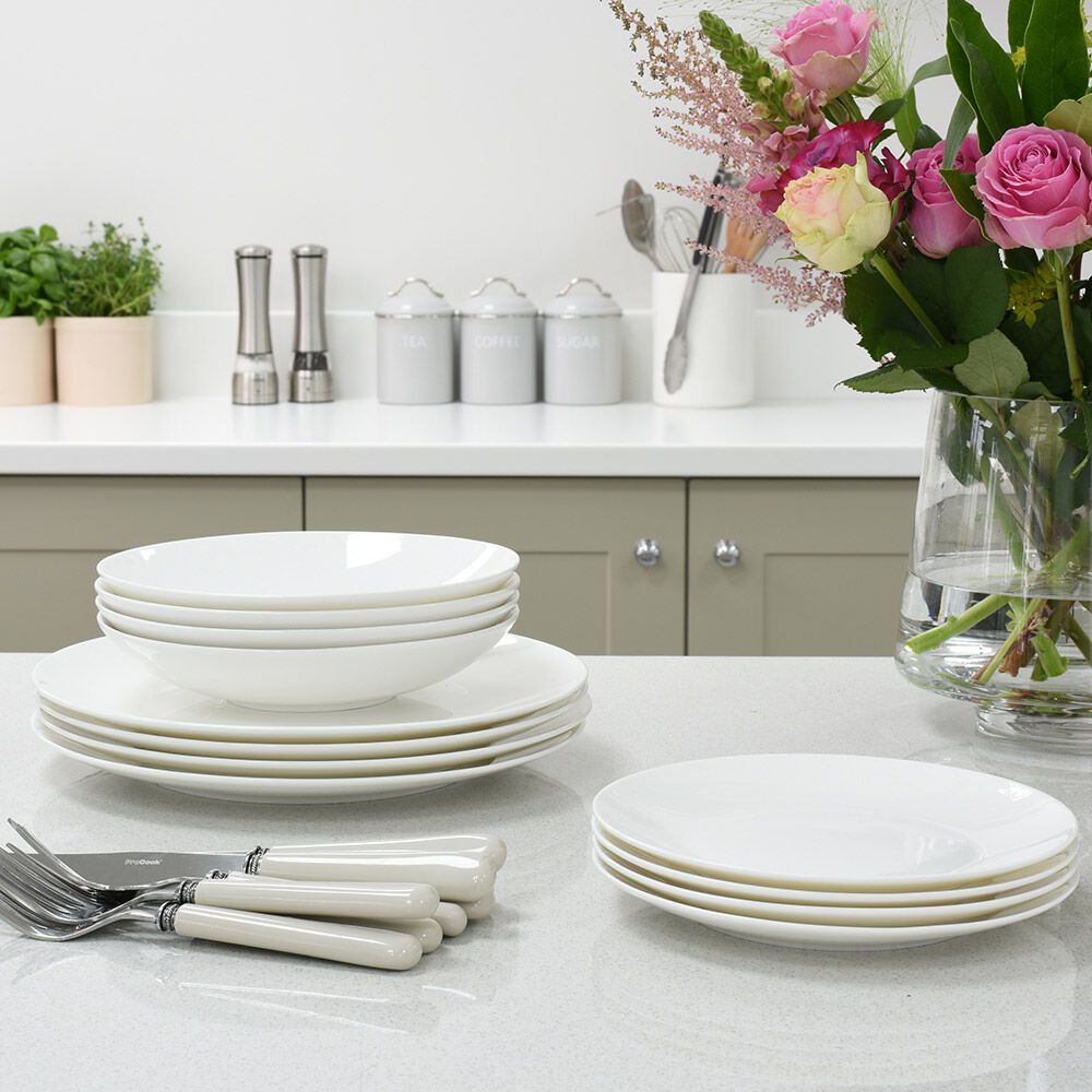 Malvern Bone China Dinner Set with Pasta Bowls 12 Piece - 4 Settings