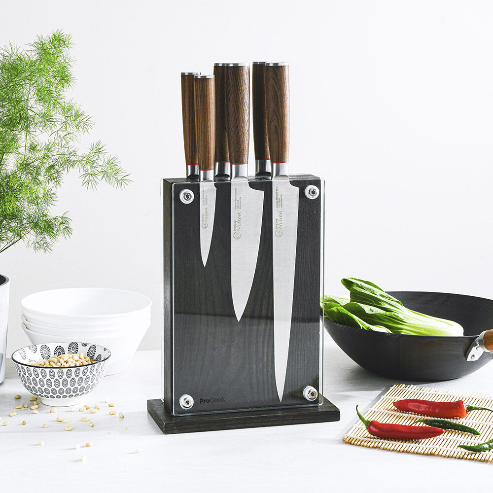 Nihon X50 Knife Set 6 Piece and Magnetic Glass Block