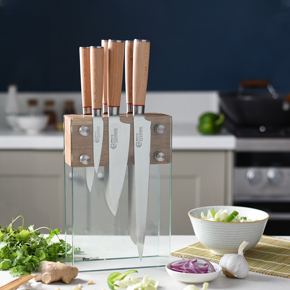 Nihon X50 Knife Set 6 Piece and Magnetic Glass Block