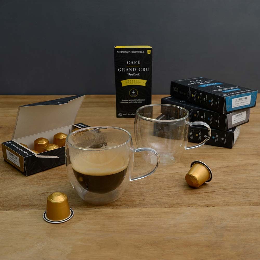 Cafe Grand Cru Coffee Capsules - Gift Set 50 Capsules with 2 Glasses