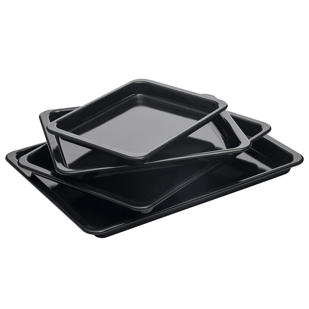 Enamel Bakeware Pie Dish Set 3 Piece Roasting Tins, Trays & Racks