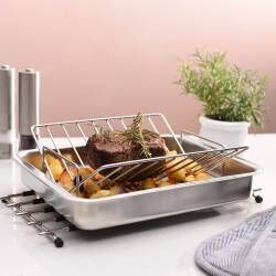 Secondary image for image of Stainless Steel Roasting Tin with Large V-Shape Rack 32cm x 43cm