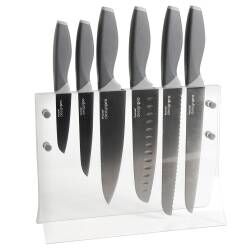 Designpro Titanium Knife Set with Clear Flared Acrylic Block - 6 Piece Grey