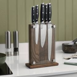 Secondary image for image of Elite AUS10 Knife Set 5 Piece and Magnetic Glass Block