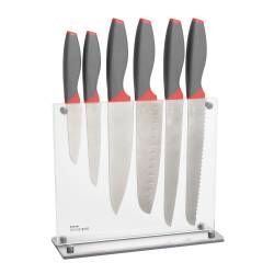 Designpro Titanium Knife Set With Acrylic Block 6 Piece Red
