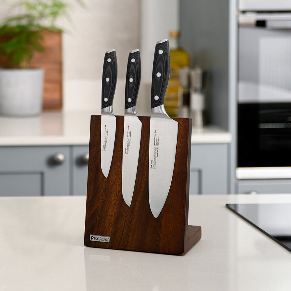 Professional X50 Contour Knife Set 3 Piece and Walnut Block