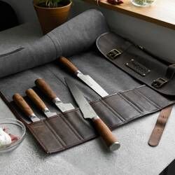 Secondary image for image of Nihon X50 Knife Set 5 Piece and Premium Leather Knife Case