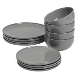 Stockholm Slate Stoneware Dinner Set With Cereal Bowls - 12 Piece - 4 Settings