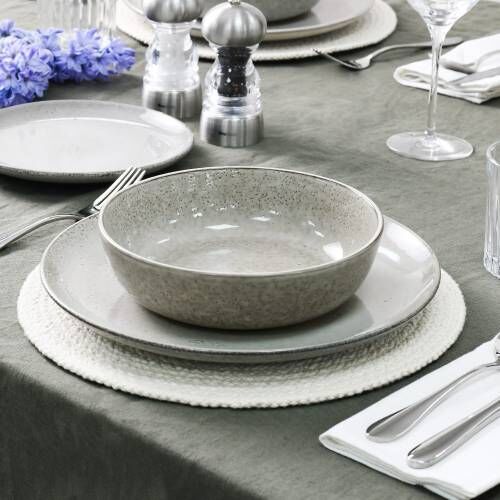Oslo Coupe Stoneware Dinner Set with Pasta Bowls 12 Piece - 4 Settings